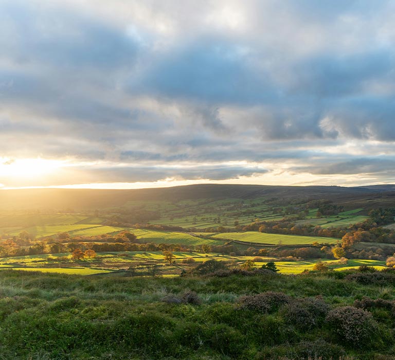 The sun setting over the Yorkshire moors